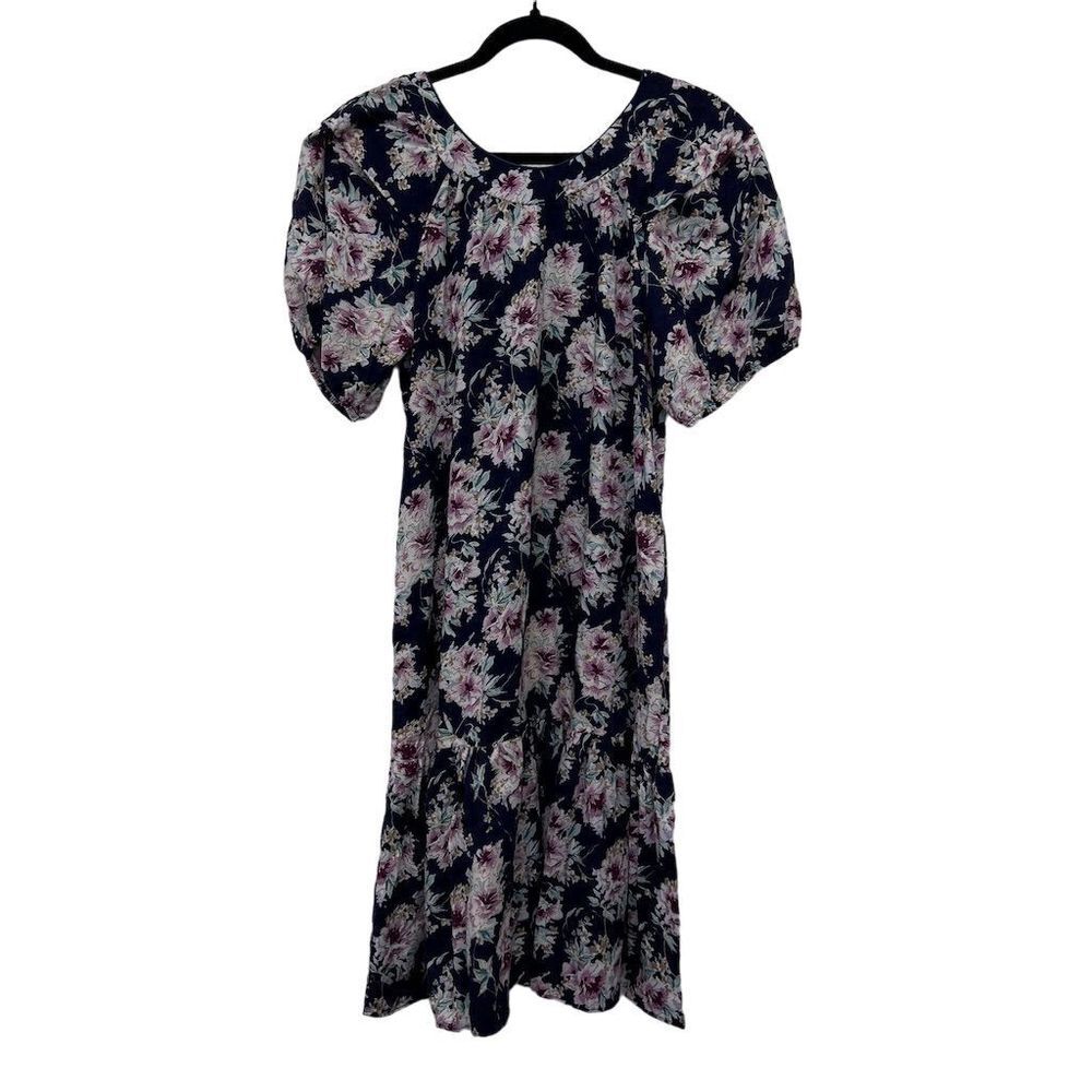Vintage 80s Liberty House Puff Sleeve Floral Print Dress Knee Length Sz S‎
